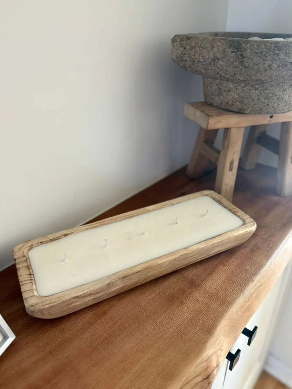 Wooden Multi-Wick Vanity Tray Candle in Cream